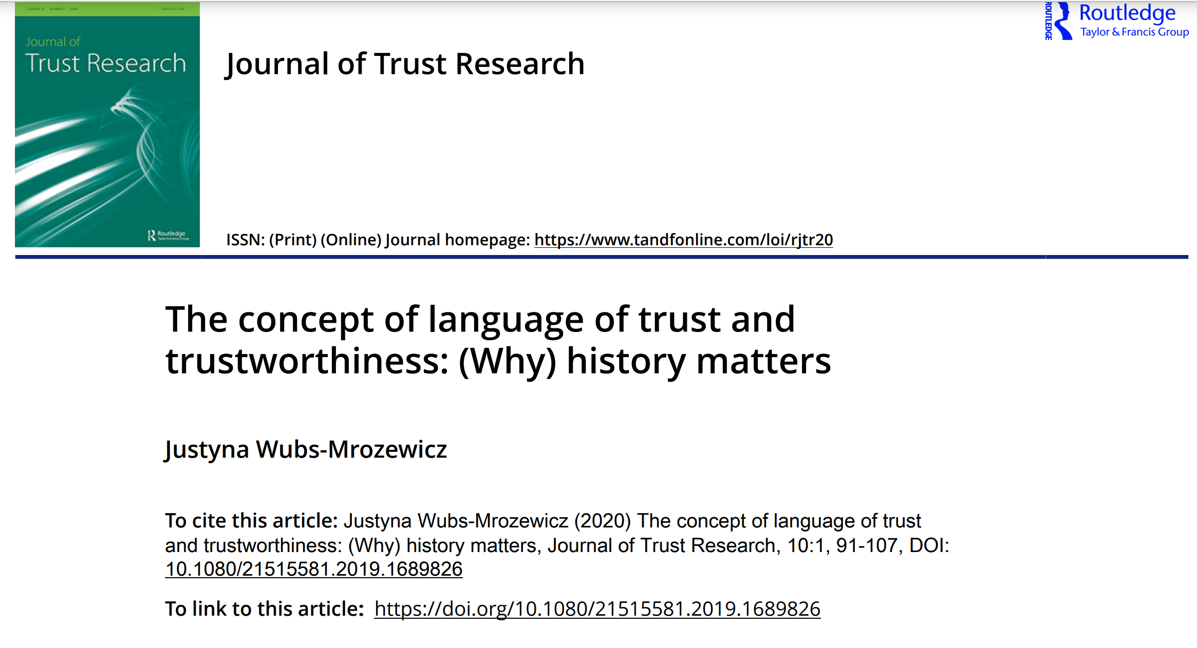 Cover art for: The concept of language of trust and trustworthiness: (Why) history matters
