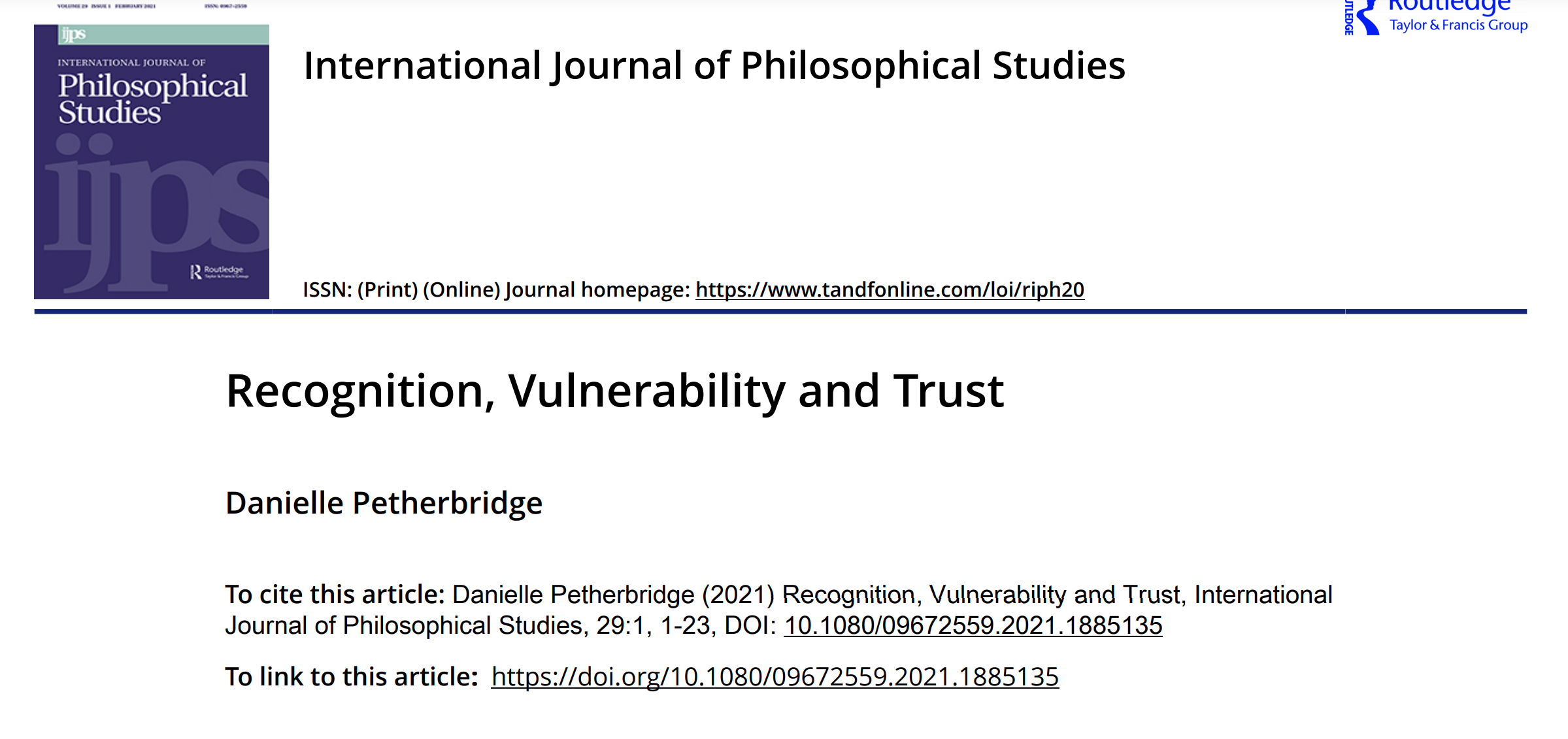 Cover art for: Recognition, Vulnerability and Trust
