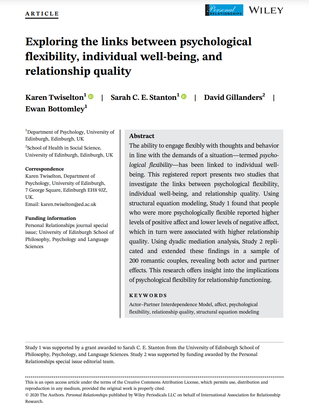 Cover art for: Exploring the links between psychological flexibility, individual wellbeing, and relationship quality