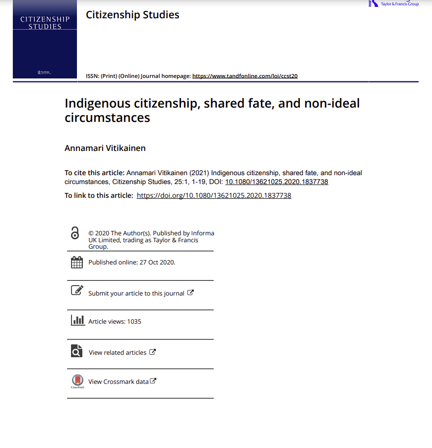 Cover art for: Indigenous Citizenship: shared fate and non-ideal circumstances