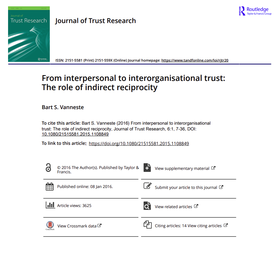 Cover art for: From Interpersonal to Interorganisational Trust: The Role of Indirect Reciprocity