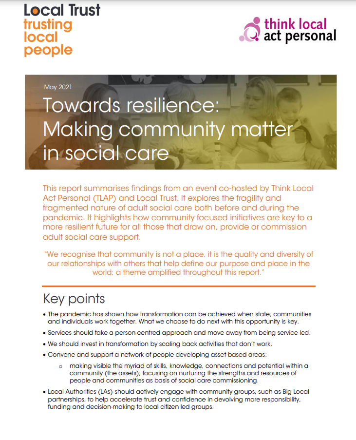 Cover art for: Towards Resilience: Making community matter in social care