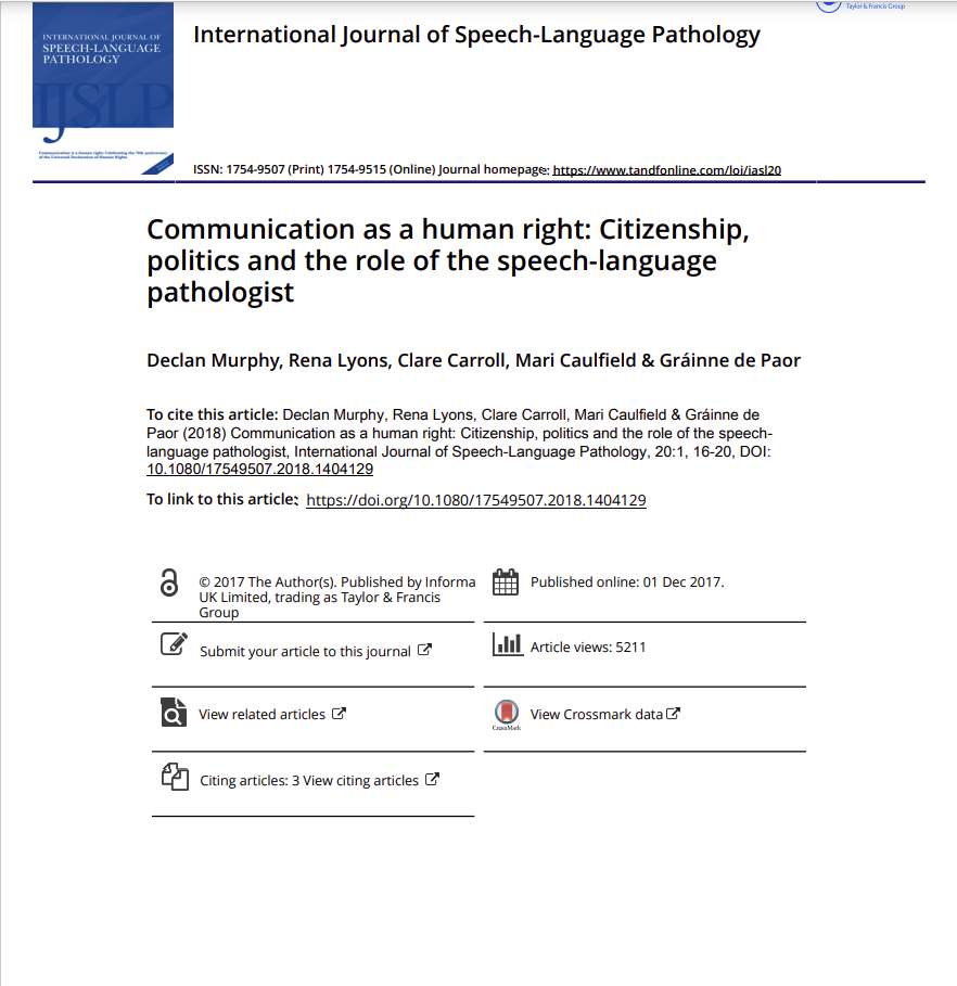 Cover art for: Communication as a Human Right: Citizenship, politics and the role of the speech language pathologist
