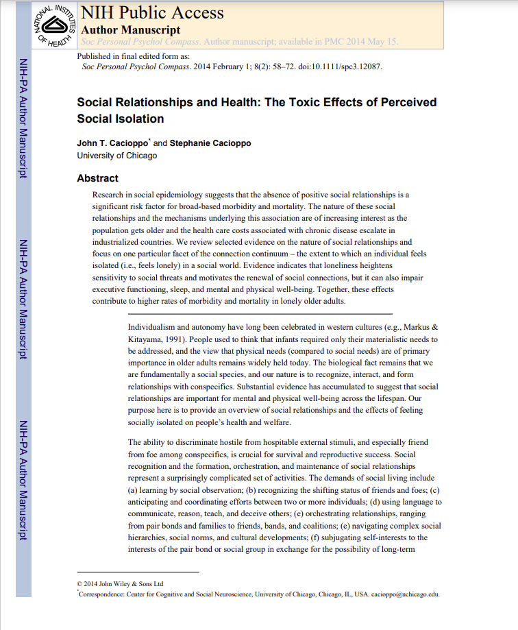 Cover art for: Social Relationships and Health: The Toxic effects of Perceived Social Isolation