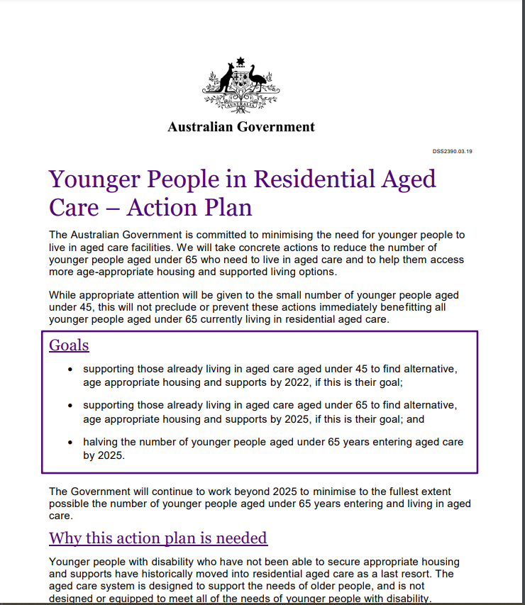 Cover art for: Younger People in Residential Aged Care: Action Plan
