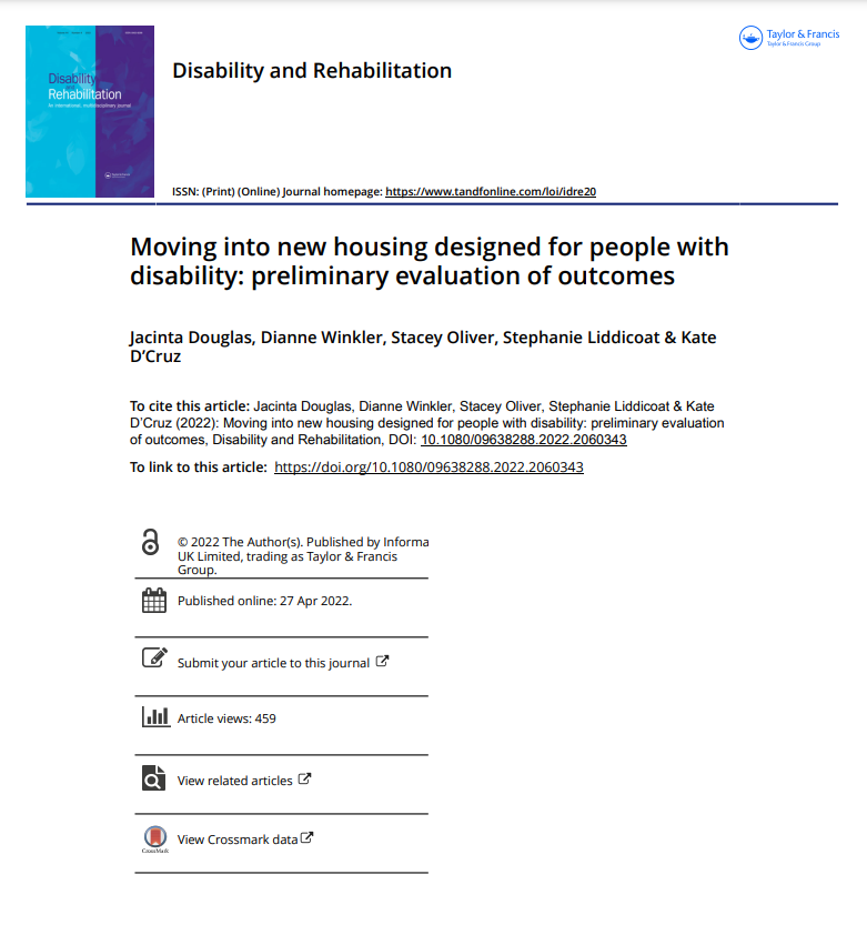 Cover art for: Moving into new housing designed for people with disability: preliminary evaluation of outcomes